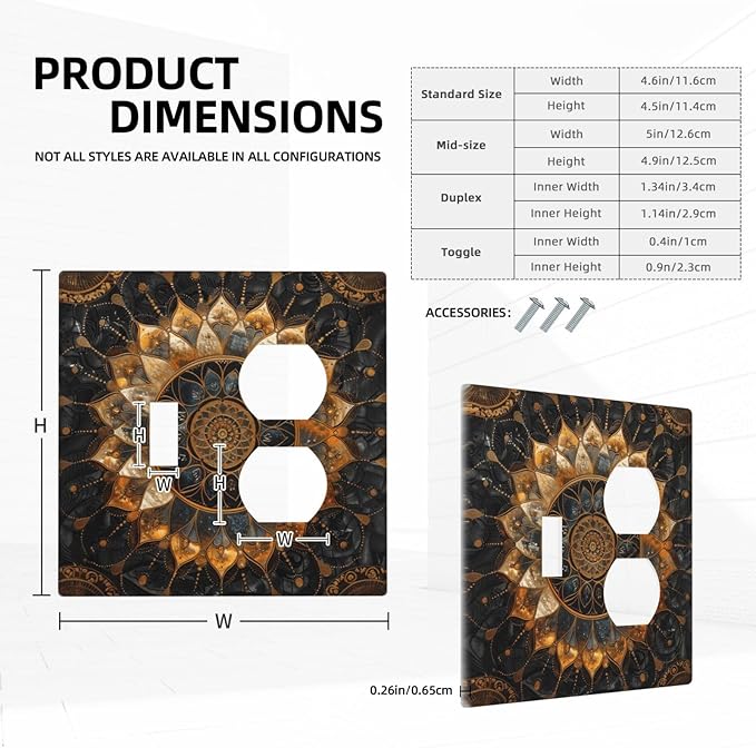Cool Colorful Mandal Flowers Boho Floral Wallplates 1 Toggle 1 Duplex Switch Plate Electrical GFCI Faceplate Decorative Light Switch Covers for Bed Room Living Room Decor