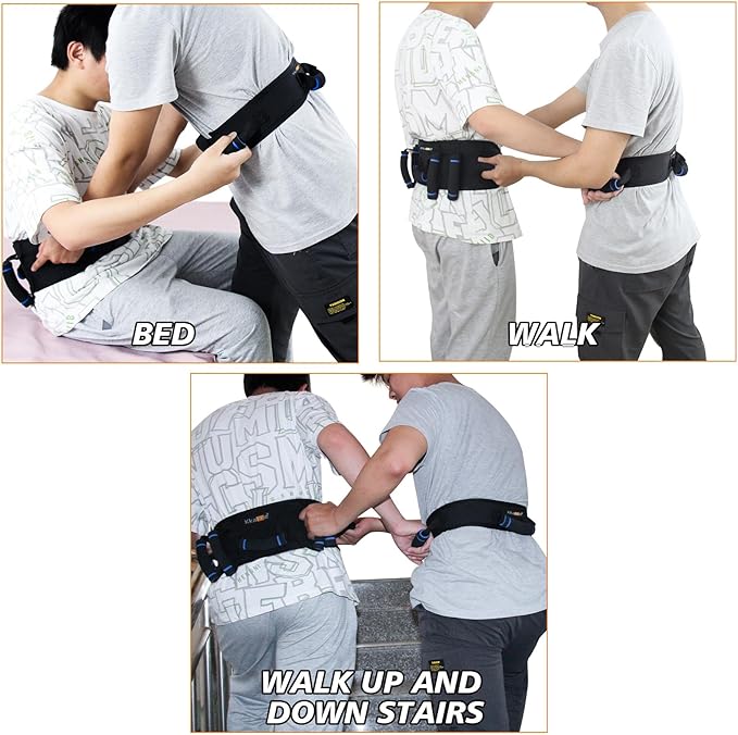 Gait Belt with Handles, Transfer Belt for Elderly, Patient Gait Belts, Transfer Belt Assist, Gait Belts for Seniors, Upgraded Using Rubber Handles (Black)