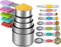 Magnetic Measuring Cups and Spoons Set, 5 Nesting Stainless Steel Measuring Cup Set with Easy to Read Markings, 7 Magnetic Measuring Spoons & 1 Leveler for Measuring Dry or Liquid Ingredients