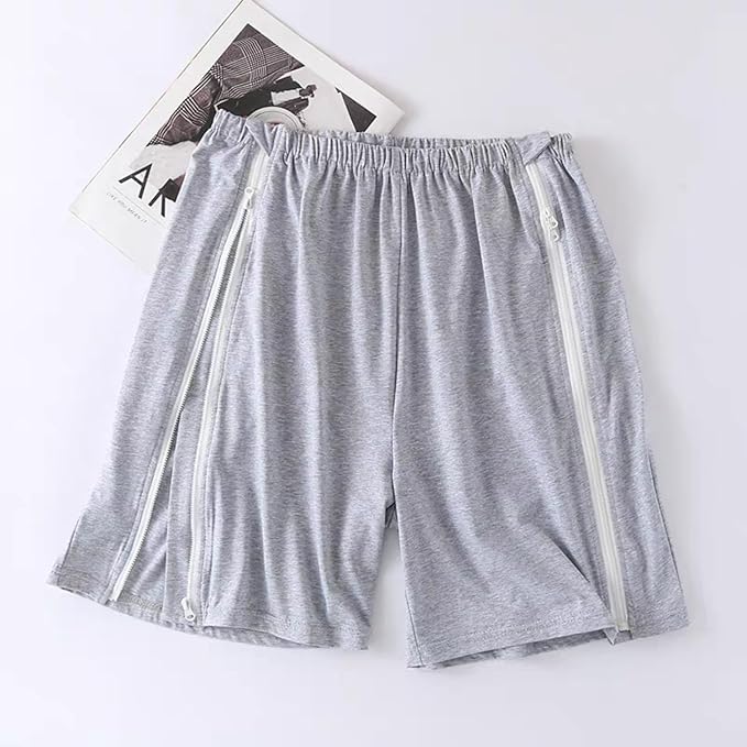 Bedridden Patient Clothing,Full Open Patients Care Trousers,Unisex Fracture Pants,Disability Clothes with Zippers,Suit for Fracture,Disable,Elderly(Light Grey,XXL)