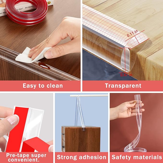 Baby Proofing,Clear Edge Protector Strip,19.7ft(6m) Pre-Tape Silicone Soft Corner Protectors for Kids,Corner Protectors with Upgraded Pre-Taped Strong Adhesive,Against Sharp Corner for Table,Cabinet