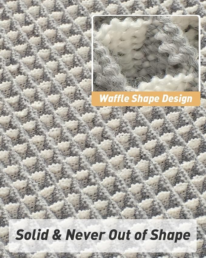 Upgraded Waffle Bath Mat, Super Absorbent Non Slip Bath Mats for Bathroom Floor, Machine Washable Bathroom Rugs with Tassels, Rubber Backed Bathroom Mats, Ultra Soft, 17" x 24",LightGrey & Cream