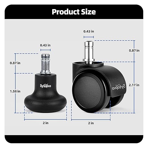 Sytopia Office Chair Bell Glides Replacement, Fixed Feet Wheel Stopper for Swivel Chairs and Stools, 7/16" x 7/8" Stem, Separate Self-Adhesive Felt Pads, Non-Slip Base, Quiet & Easy Install, 5 Pack