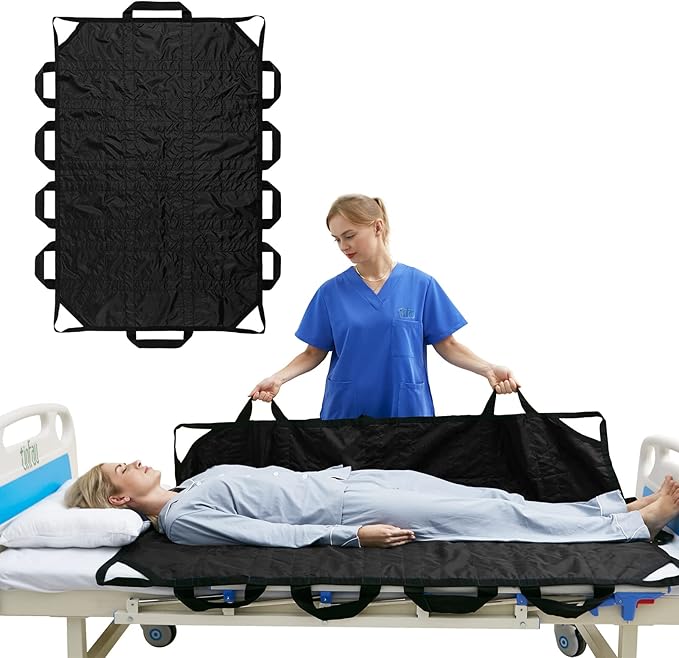 Bed Positioning Pad with Reinforced Handle, 70" X 40" Multipurpose Waterproof Transfer Sheet for Turning, Lifting & Sliding, Reusable Washable Patient Positioning Sheet for Bedridden, Caregiver, Black