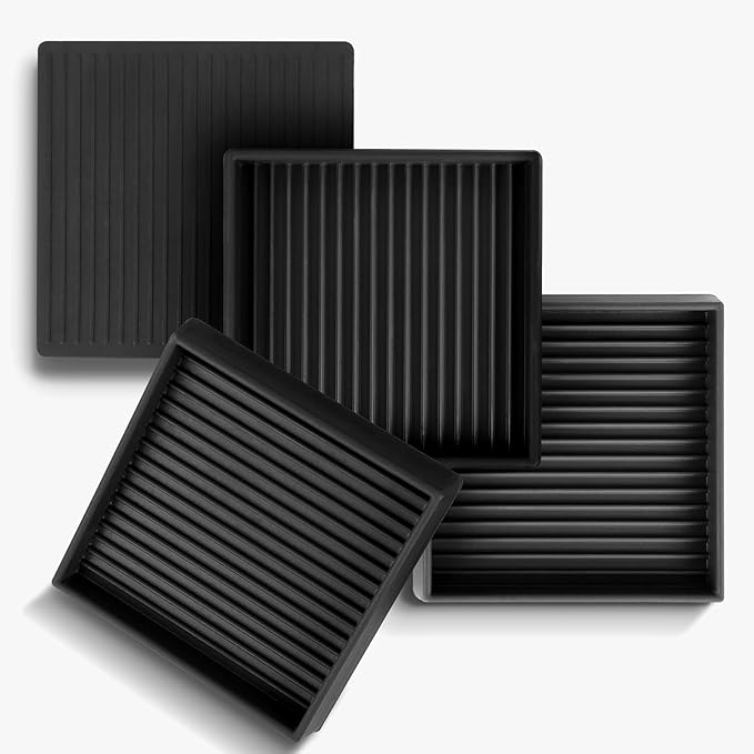xxxHOLIC Non Slip Furniture Pads, 3” x 3” Black Square Rubber Grippers for Hardwood Floors, Anti Skid Furniture Feet Coasters, Bed Couch Stoppers to Prevent Sliding and Scratches, Set of 4
