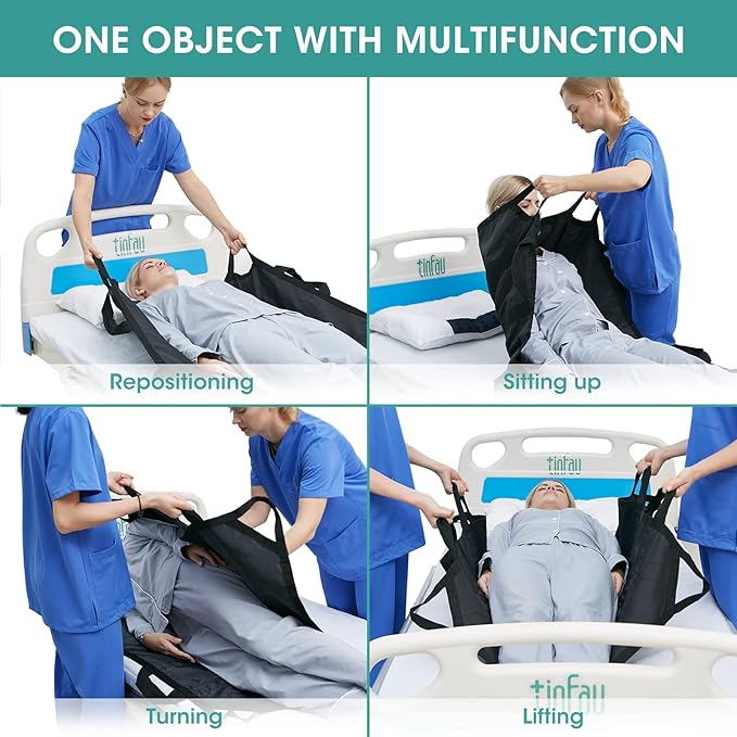 45" x 36" Positioning Bed Pad with Handles Washable Draw Sheets for Hospital Bed Ridden Patient Clothes Waterproof Glide Sheets for Patients Moving Pad for Lifting &Transfer Sheet Nylon, Black