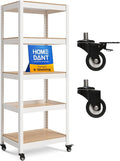 HOMEDANT House 5-Tier Metal Rolling Cart Shelf Rack Casters Heavy Duty Laminated Wheel Shelving Unit Adjustable Utility Storage Shelves Organizer Shelf Kitchen Garage (1, (S) 24.4" W, White)