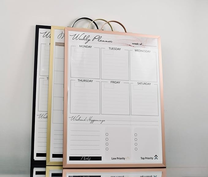 Small Whiteboard 12 x 16 Inch Magnetic Dry Erase Board with Handle | Black Aluminum Frame | Double-Sided Planner Board with Weekly & Monthly Sheets | 3 Markers, Eraser & 2 Magnets