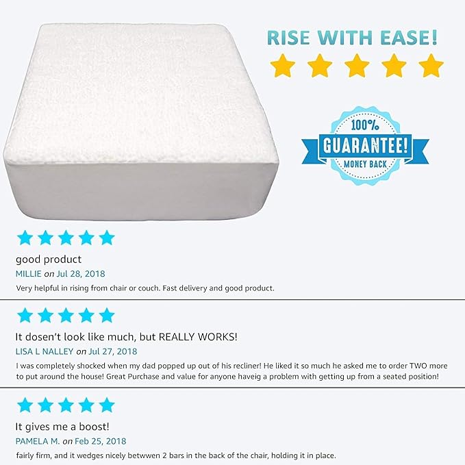 Comfort Finds Rise with Ease Seat Cushion - Thick Firm Chair Cushion Booster - Extra Thick Foam Pad for Home, Patio, Office and Car Seats - Extra Supportive Lift - 14 X 14 X 5 (Gray)