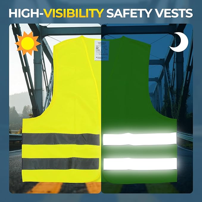10 Pack Yellow Safety Vests, Bulk High Visibility Vest for Men / Woman, Adult Reflective Running Vest, Wholesale Work Vests For Construction, Running, Security, Cycling, Warehousing, Municipal