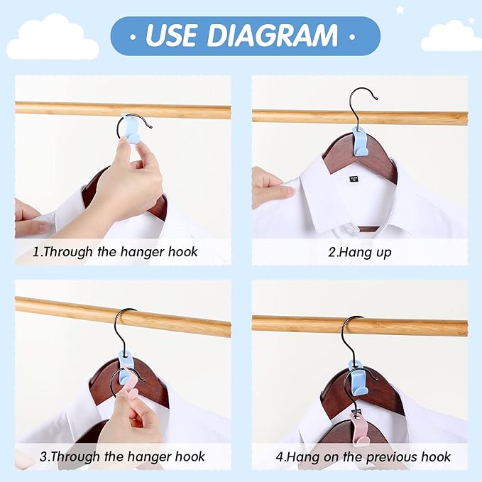 Fumete 300 Pcs Clothes Hanger Connector Hooks Extender Clips Heavy Duty Cascading Plastic Hanger Hooks Space Saver for Closet Space Saving Connection Coat Organizer(Fresh Colors)