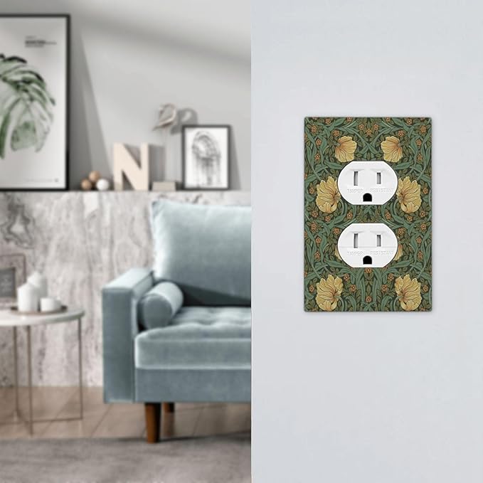 Outlet Covers William Morris Floral Vintage Flowers Pattern 1 Gang Duplex Wall Plate Decorative Switch Plates Electrical Receptacle Faceplate Light Switch Cover for Bedroom living Room Decor