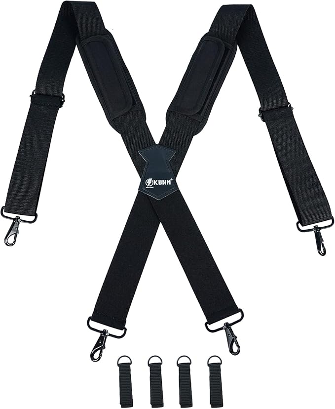 KUNN Tool Belt Suspenders Removable Padded Shoulder Work Suspenders with 4Pcs Attachment Loops,Comfortable and Adjustable