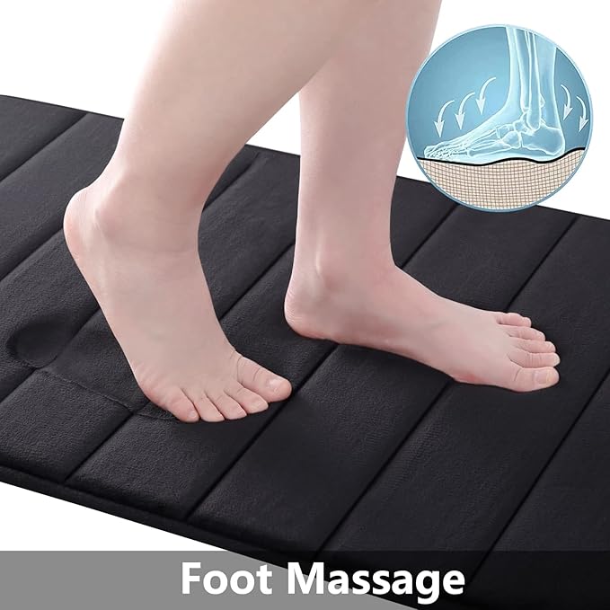 Buganda Memory Foam Bath Mat, 40" x 24", Ultra Soft and Non-Slip Bathroom Rugs, Water Absorbent and Machine Washable Bath Rug Runner for Bathroom, Shower, and Tub, Black