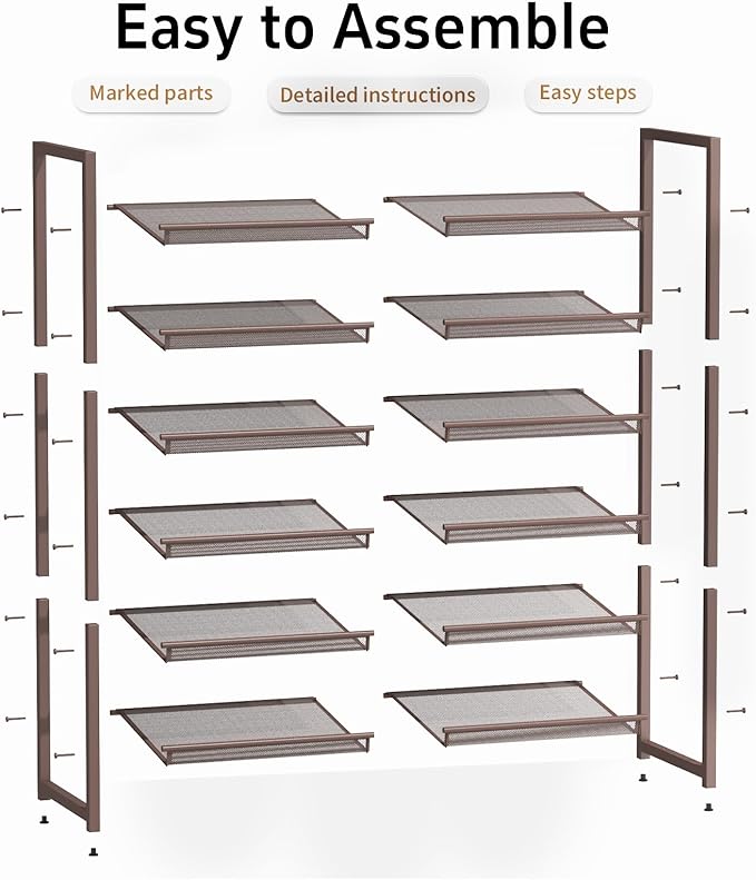 6-Tier Metal Large Shoe Rack,Tall Shoe Rack for Closet,entryway,Garage, with Adjustable Flat or Angled Shelves, Hold 20-26 Pairs Shoes