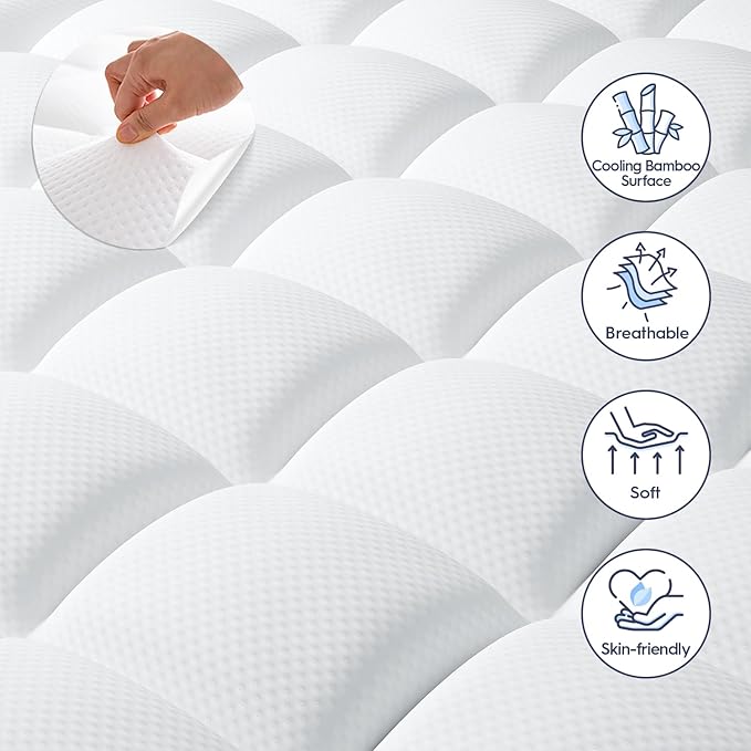 ELEMUSE Full Size Dual Layer 3 Inch Memory Foam Mattress Topper for Pressure Relief, Breathable Pillow Top Mattress Pad with Deep Pocket, Enhanced Support, Non-Slip Design & Removable & Washable