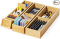 6PCS Desk Drawer Organizer Tray with 12 Compartments – Bamboo Office Storage Boxes Set for Junk Drawer Supplies, Utensils, Cosmetics, Jewelry and More