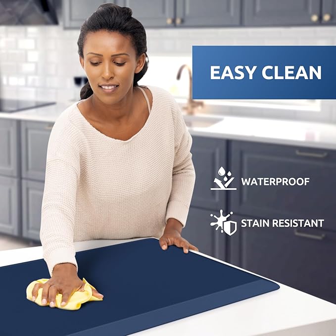 KitchenClouds Kitchen Mat Cushioned Anti Fatigue Kitchen Rug 17.3"x39" Waterproof Non Slip Kitchen Rugs and Mats Standing Desk Mat Comfort Floor Mats for Kitchen House Sink Office (Blue)