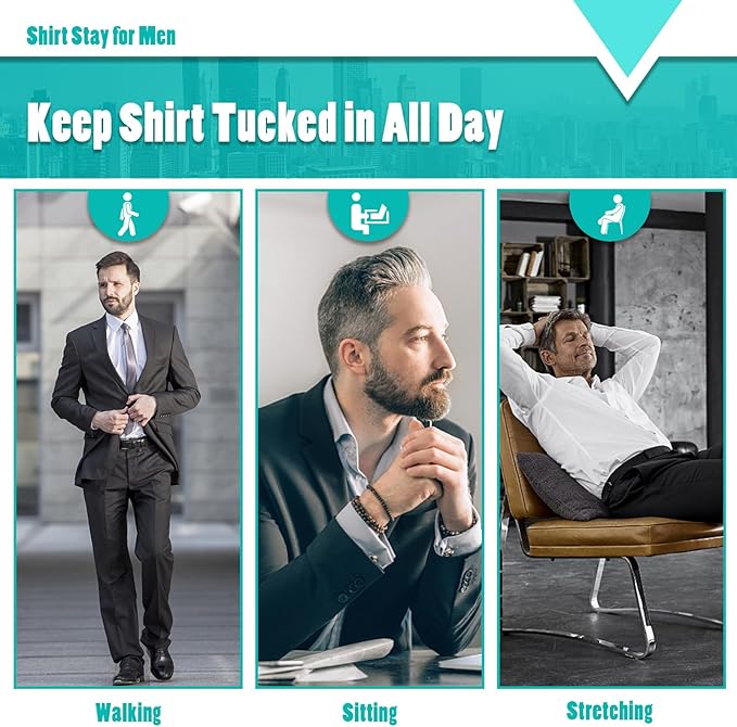 STAY GENT Y-Style Shirt Stays For Men with Non-Slip Locking Clamps and Adjustable Elastic Straps