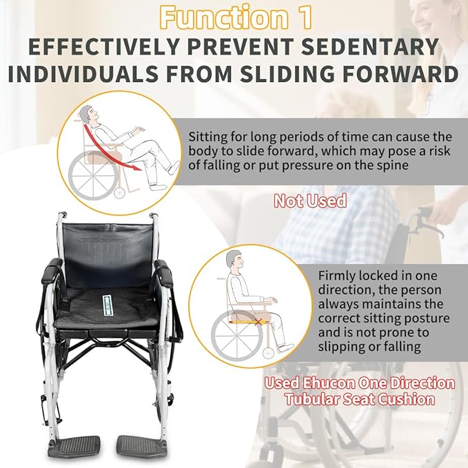 One Way Transfer Support Tubular Seat Cushion, Fall Prevention for Eldery in Chair or Wheelchair, Excellent Non-Slip Seat Cushion in Car Seat and Office Chair (Black, with Handles(17"x17"))