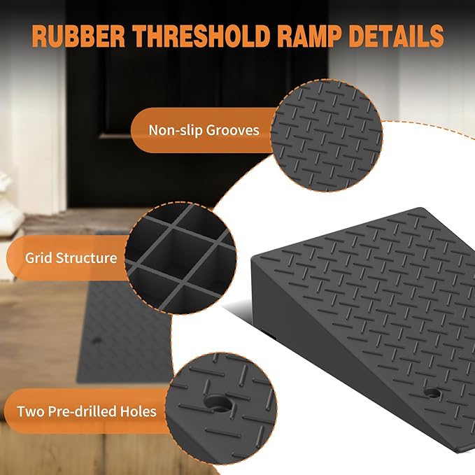 5.9" Rise Rubber Threshold ramp for Doorway/Cars, Step/Stair Rubber ramp with with Non-Slip Surface for wheelchairs/Curb/shed, 2200Pounds Load Capacity.