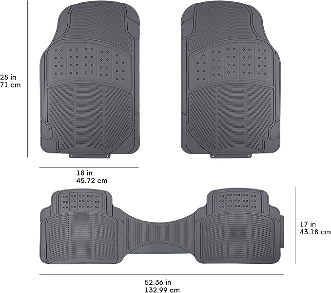 Amazon Basics Universal PVC Faux Rubber Car Floor Mats, All Weather Protection, Waterproof Flexible Trim to Fit for 95% Automotive SUV Sedans Trucks, Charcoal Pure Grey Solid Gray, Pack of 3