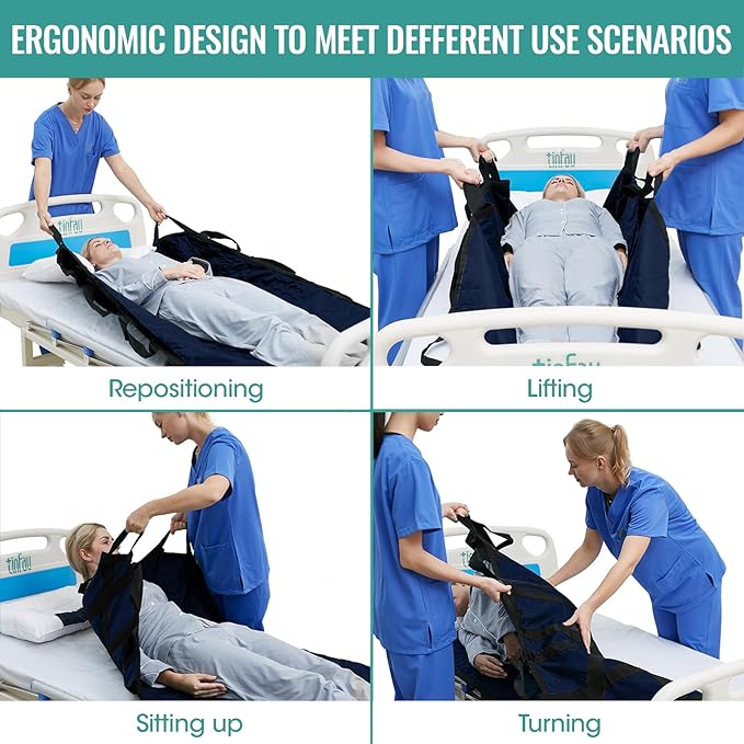 60" x 40" Positioning Bed Pad with Handles Washable Draw Sheets for Hospital Bed Ridden Patient Clothes Waterproof Glide Sheets for Patients Moving Pad for Lifting &Transfer Sheet Nylon, Blue