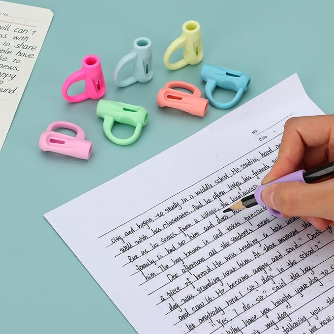 Ergonomic Pencil Grips 20 Pcs with 1 Finger Ring, 8 Colors Pencil Holders for Kids Handwriting, Hollow Pencil Grippers for Adults Writing Aid, Silicone Pencil Cushion, Gel Pen Grips