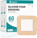 Silicone Foam Dressing 3x3 Gentle Border, Super Absorbent Wound Dressing, Bed Sore Patches, Waterproof Silicone Bandages for Wounds Care, Self Adhesive Pressure Sore Pads (60)