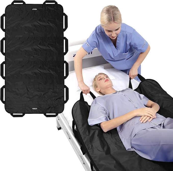 Bed Positioning Pad with Reinforced Handles 63" x 40" Washable Patient Transfer Slide Sheet for Body Lifting, Turning, Repositioning, for Elderly, Incontinence, Caregiver, Black