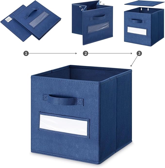 artsdi Fabric storage cubes (Set of 8) 11 Inch Cube Storage Bin, Cube storage with 8 Labels Window Cards & a Pen, Foldable cube organizer bins,11x11 Storage bin, Cubby Organizer Boxes, Navy Blue