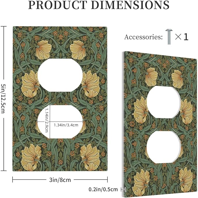 Outlet Covers William Morris Floral Vintage Flowers Pattern 1 Gang Duplex Wall Plate Decorative Switch Plates Electrical Receptacle Faceplate Light Switch Cover for Bedroom living Room Decor