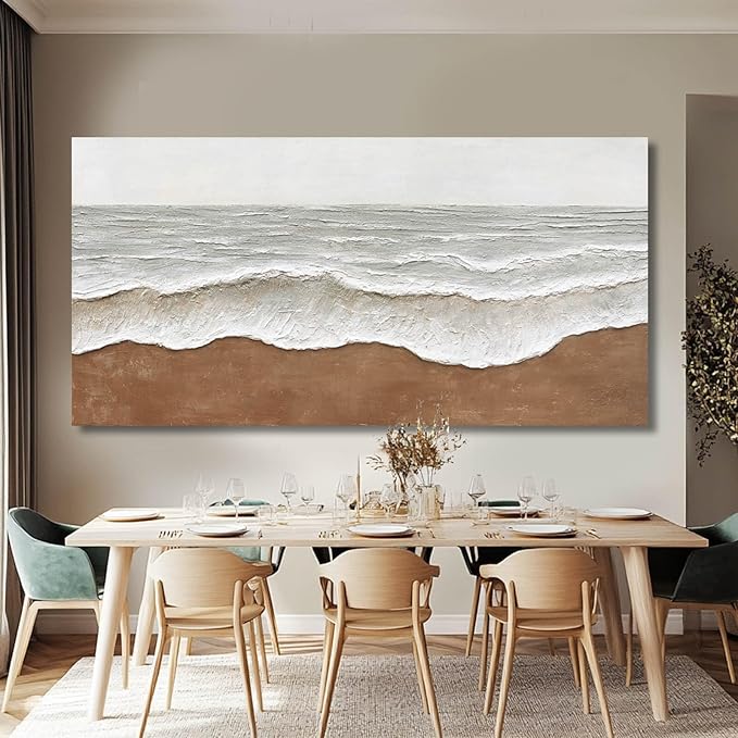 Artexist Textured Wall Decor Ocean Wall Painting White Line Wall Art Posters 29"x58" Large Pictures for Living Room Dining Room