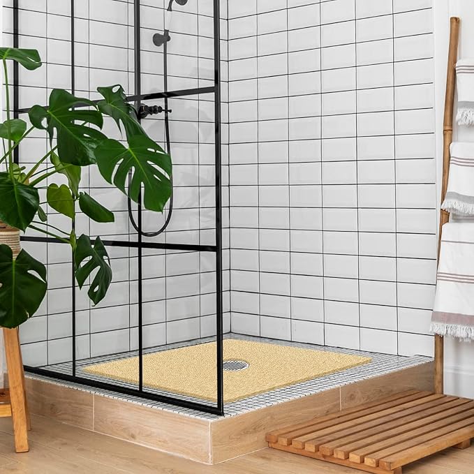 Shower Mat Non Slip,Soft Bath Mat with Drain,Quick Drying PVC Loofah Bathtub Mat for Bathroom,Without Suction Cups,24 x 24 Inch (Beige)