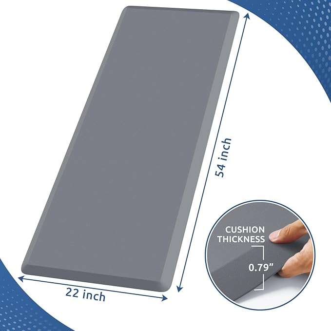 KitchenClouds Kitchen Mat Cushioned Anti Fatigue Rug 22"x54" Waterproof, Non Slip, Standing and Comfort Desk/Floor Mats for House Sink Office (Grey,0.8inch)
