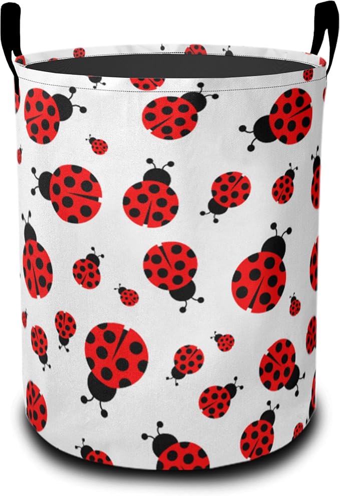 Cute Red Ladybugs Laundry Hamper Large Canvas Fabric Lightweight Storage Basket/Dirty Clothes Collapsible Waterproof for College Dorms, Boys and Girls Bedroom,Bathroom