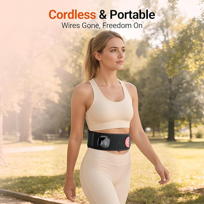 Comfytemp Red Light Therapy Massage Belt with Vibration Cordless, FSA Eligible HSA Near Infrared Lower Back Massager for Waist Belly, Gifts for Women Men Mom Dad Chritmas Birthday, 660nm & 850nm