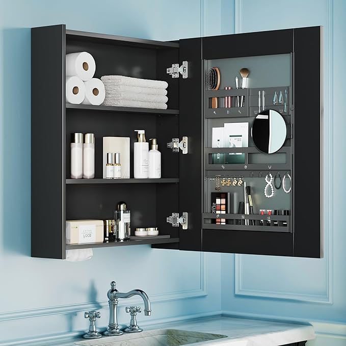 Bathroom Mirror Cabinet - Large Single Door 24x30 inchs Wall Cabinet Bathroom Vanity Mirror Cabinet with Facial Tissues Slot and Multifunctional Storage Area