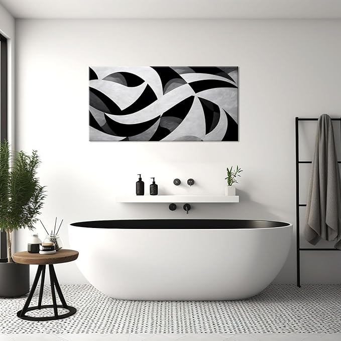 White and Black Abstract Cube Wall Art for Living Room Office Modern Pattern Grey Painting Prints Cool Canvas Artwork Over The Couch Bedroom Decor Large