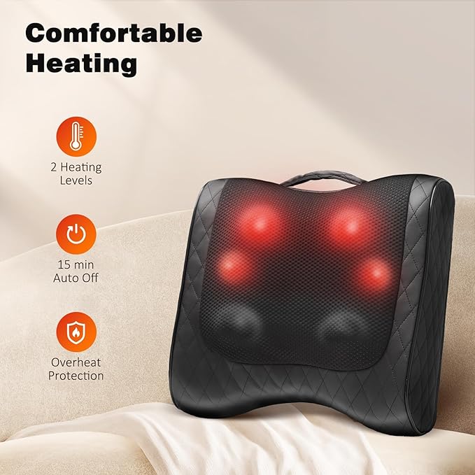 Boriwat Back Massager with Heat, Percussion & Shiatsu 2-in-1 Massager for Lower Back Pain Relief, 3D Deep Tissue Kneading Massage Pillow for Back, Waist, Leg, Foot Relax, Gifts for Women Men