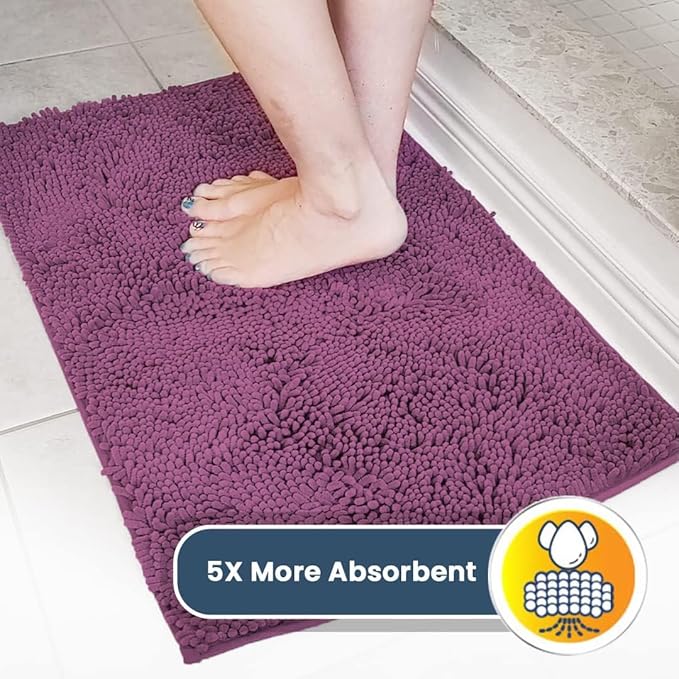 Muddy Mat® AS-SEEN-ON-TV Highly Absorbent Microfiber Door Mat and Pet Rug, Non Slip Thick Washable Area and Bath Mat Soft Chenille for Kitchen Bedroom Indoor and Outdoor - Dark Purple 24" x 72"