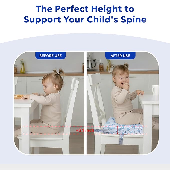 Toddler Booster Seat for Dining Table,Portable Kids Booster Seat - Adjustable, Non-Slip, Lightweight & Easy to Clean (Blue Moon)