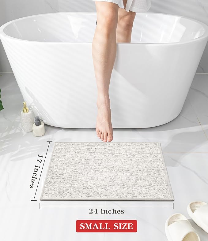 chakme Bathroom Rugs Mat 24x17, Ultra Thin Non Slip Bath Mat Small Quick Dry Absorbent Bath Mat for Bathroom Floor, (White, 24"x17")