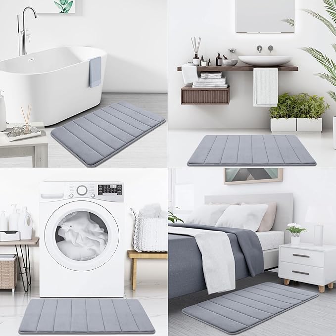Buganda Memory Foam Bath Mat, 55" x 24", Ultra Soft and Non-Slip Bathroom Rugs, Water Absorbent and Machine Washable Bath Rug Runner for Bathroom, Shower, and Tub, Medium Grey