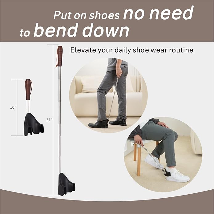 REVEX Long Handle Shoe Horn,Shoe Horn Long Handle for Seniors Men Women,Shoe Horn with Heel Protection,10''-31'' Telescopic