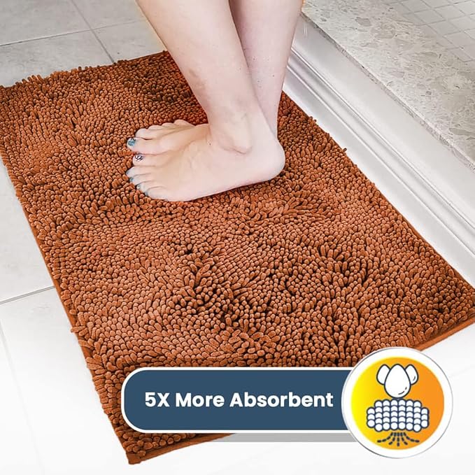 Muddy Mat® | Super Absorbent Door Mat Indoor, Microfiber Quick Dry Chenille Entryway Rug, Non-Slip Front Door Mat, Indoor Mats for Entryway, Machine Washable Pet Rug, Orange Large 35"X24"