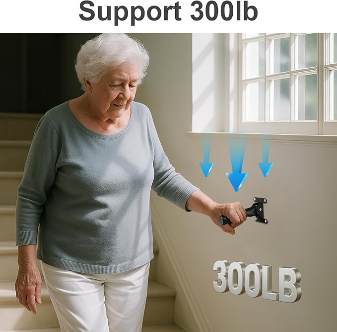 Flip a Grip Doorway Assist Handle - Safety Grab Bar for Elderly, Handicapped, 300LB Weight Suport, Non-Slip Stair & Doorway Stability Aid - Black(for Hard Wall)