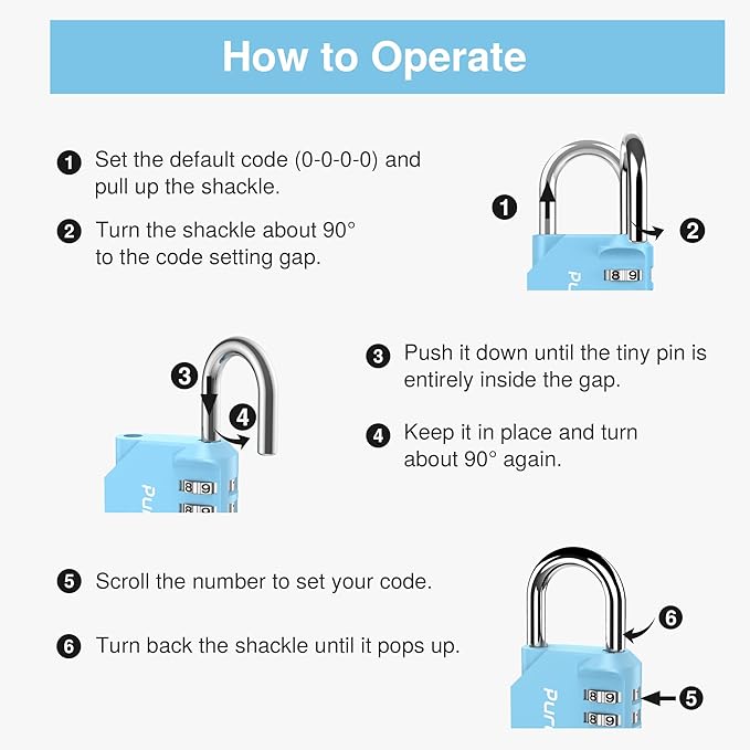 Puroma 1 Pack Combination Lock for Locker 4 Digit Outdoor Waterproof Padlock for School, Gym, Sports, Fence, Toolbox, Gate, Case, Outdoor, Hasp Storage, Cabinets (Sky Blue)