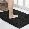 Walensee Bathroom Rug Non Slip Bath Mat (32x20 Inch Black) Water Absorbent Super Soft Shaggy Chenille Machine Washable Dry Extra Thick Perfect Absorbant Best Large Plush Carpet for Shower Floor