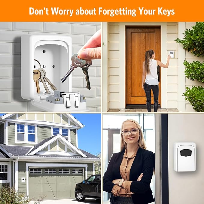 Key Lock Box Wall Mounted, Fayleeko 4 Digit Combination Lockbox for Outside, House Keys - 5 Keys Capacity, Key Safe Security Storage Lock Box for Indoor, Outdoor, Garage, Garden, Store (White, 2Pack)